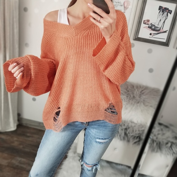 Women’s Fall Tops Soft Slouchy Loose Knit V-Neck Pullover Top Vacation - Picture 5 of 8